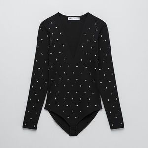 New Zara Black Studded Knit Bodysuit - 8146/002